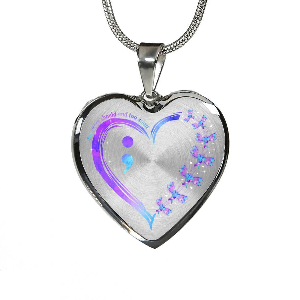 No Story Should End Too Soon - Suicide Awareness Heart Pendant Necklace - Suicide Prevention Necklace - Heart Luxury Necklace (Silver)