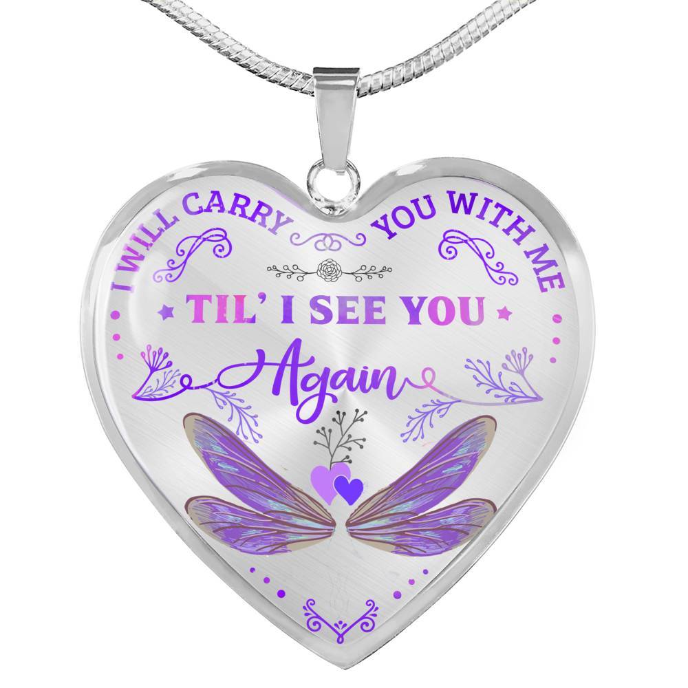 Dragonfly I Will Carry You with Me Til' I See You Again Heart Pendant Necklace - Heart Luxury Necklace (Silver) Dragonfly I Will Carry You with Me Til' I See You Again Heart Pendant Necklace - Heart Luxury Necklace (Silver)