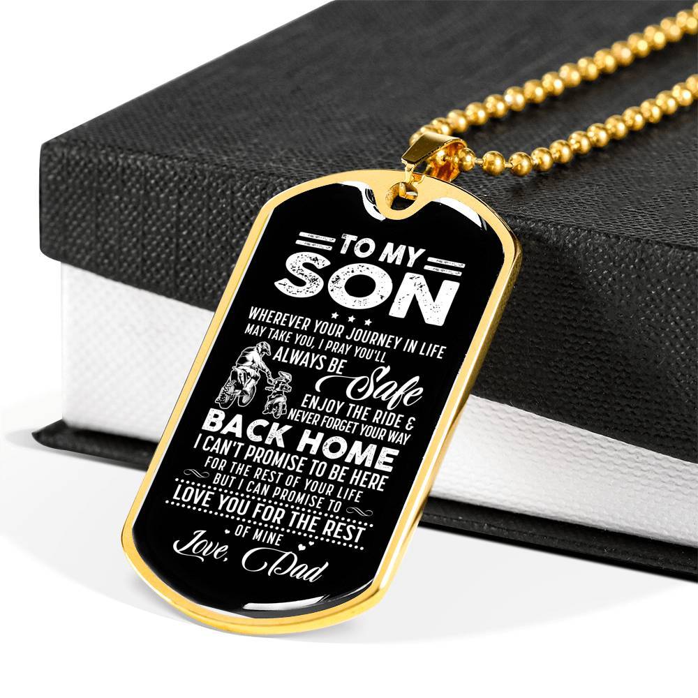 Dad to My Son Wherever Your Journey in Life May Take You I Pray You'll Always Be Safe Dog Tag Pendant Necklace - Dog Tag (Gold Plated)