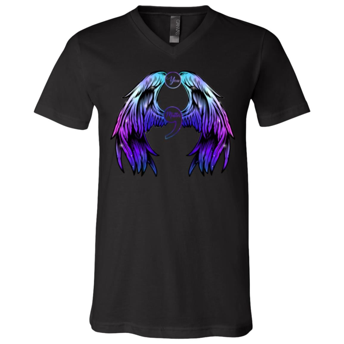 You Matter Wings Suicide Prevention Awareness T-shirt - V-neck - Semicolon Purple And Teal Shirt, Black, V-Neck T-Shirt