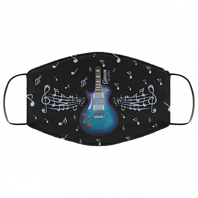 Gibson Les Paul Washable Reusable Custom - Printed Cloth Face Mask Cover - Gibson Guitar Mask, Black, Cloth Face Cover – Medium/Large