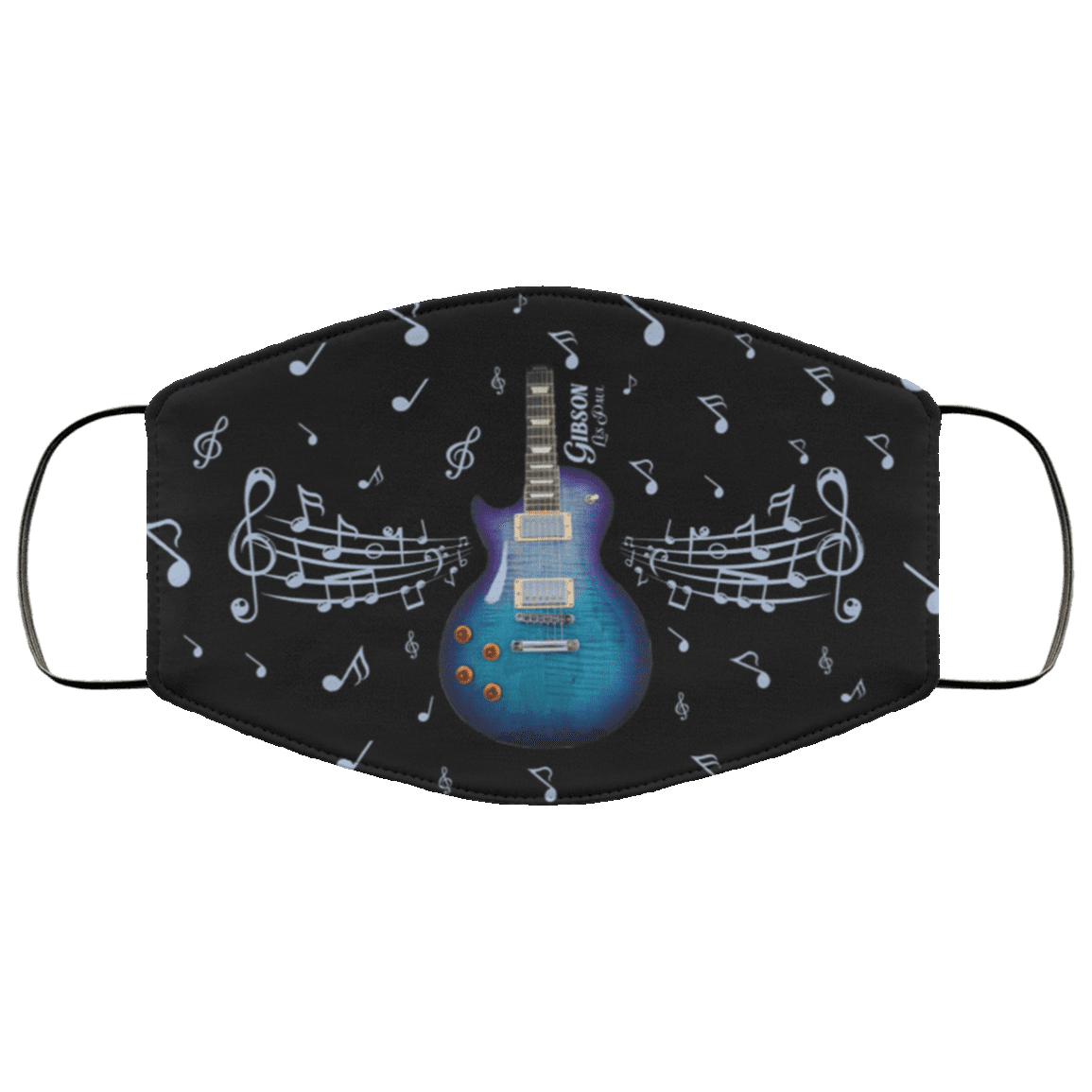 Gibson Les Paul Washable Reusable Custom - Printed Cloth Face Mask Cover - Gibson Guitar Mask, Black, Cloth Face Cover – Medium/Large