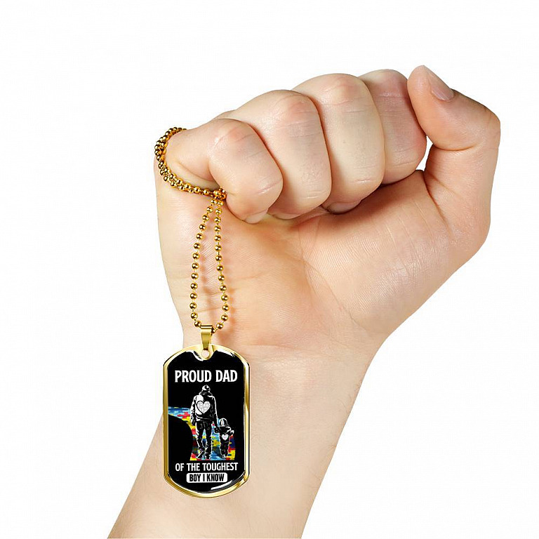 Proud Dad of the Toughest Boy I Know Autism Awareness Dog Tag Pendant Necklace - Dog Tag (Gold Plated)