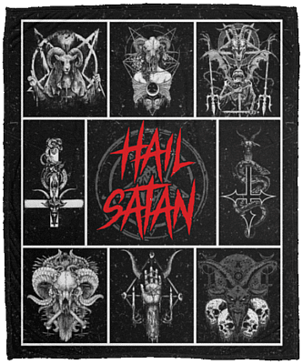 Hail Satan Funny Satanic Occult Fleece Blanket - Premium Sherpa Blanket - Woven Blanket, White, Cozy Plush Fleece Blanket - 50x60