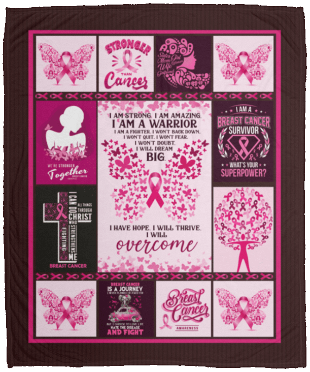 I Am Strong I Am Amazing I Am A Warrior Fleece Blanket - Premium Sherpa Blanket - Woven Blanket - Breast Cancer Warrior Blanket, White, Cozy Plush Fleece Blanket - 50x60