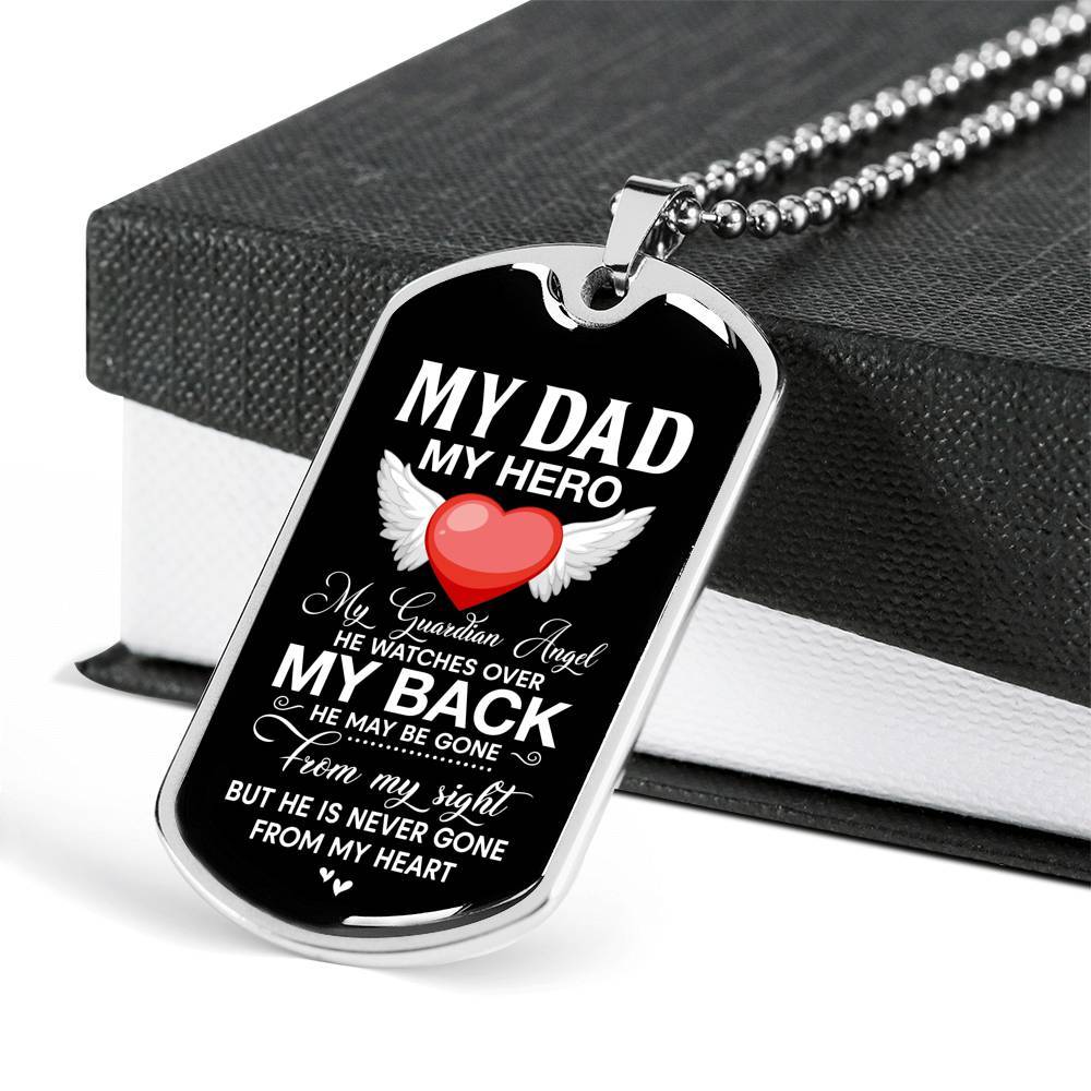 My Dad My Hero My Guardian Angel He Watches Over My Back Dog Tag Pendant Necklace - Dog Tag (Silver) My Dad My Hero My Guardian Angel He Watches Over My Back Dog Tag Pendant Necklace - Dog Tag (Silver)