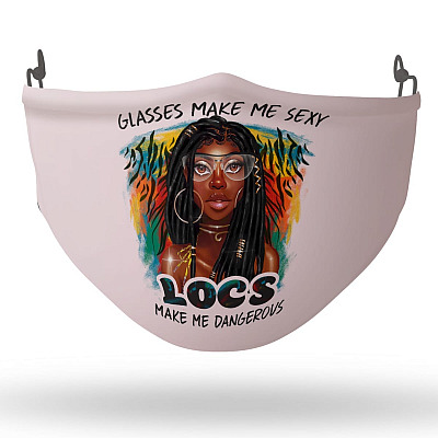 Alternative view of Glasses Make Me Sexy Locs Make Me Dangerous Locd Hair Afro Women Washable Reusable Printed Cloth Face Mask Cover
