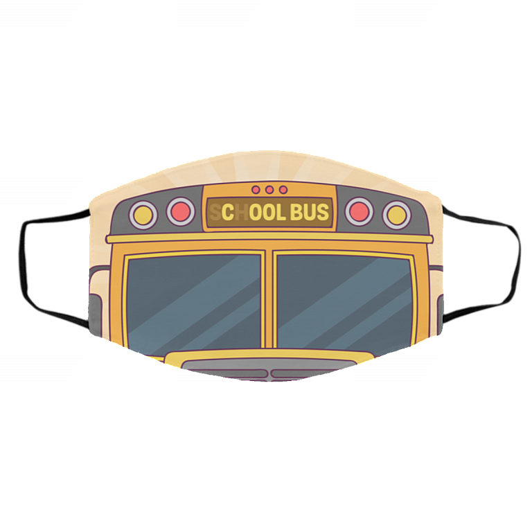 Cool Bus - School Bus Washable Reusable Custom Printed Cloth Face Mask Cover, White, Cloth Face Cover – Medium/Large