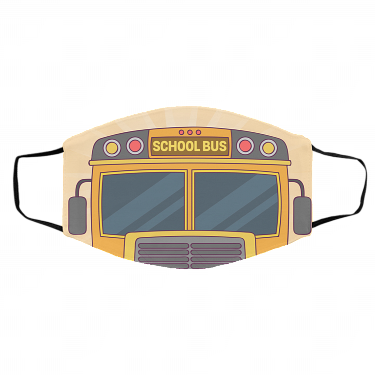 School Bus - Cool Bus Washable Reusable Custom Printed Cloth Face Mask Cover, White, Cloth Face Cover – Medium/Large