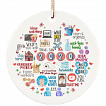 Cute Quarantine Stay At Home 2020 Holiday Flat Circle Porcelain Ceramic Ornament Keepsake - Pandemic Christmas Gift, White, Circle Ornament