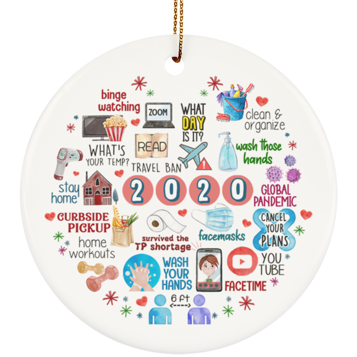 Cute Quarantine Stay At Home 2020 Holiday Flat Circle Porcelain Ceramic Ornament Keepsake - Pandemic Christmas Gift, White, Circle Ornament Cute Quarantine Stay At Home 2020 Holiday Flat Circle Porcelain Ceramic Ornament Keepsake - Pandemic Christmas Gift, White, Circle Ornament
