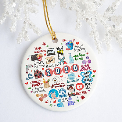 Alternative view of Cute Quarantine Stay At Home 2020 Holiday Flat Circle Ornament Keepsake - Pandemic Christmas Gift