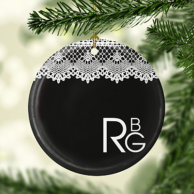 Alternative view of Notorious RBG Collar White Lace Decorative Christmas Ornament - Holiday Flat Circle Ornament