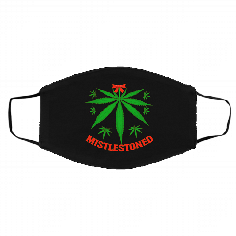 Mistlestoned Funny Xmas Cannabis Washable Reusable Custom - Printed Cloth Face Mask Cover, Black, Cloth Face Cover – Medium/Large