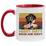 Nerdy Dirty Inked And Curvy Accent Coffee Mug - Gift For Book Lovers, White/Red, 11 oz. Accent Mug