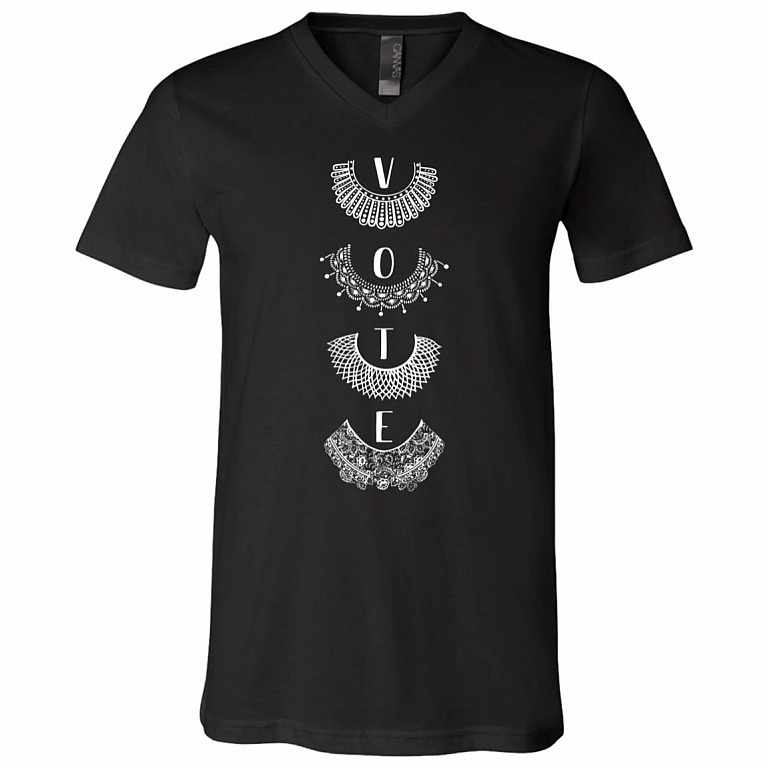 VOTE Like Ruth Bader Ginsburg RBG Feminist Voting Right T-Shirt - V Neck, Black, V-Neck T-Shirt