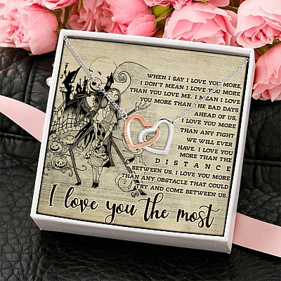 When I Say I Love You More I Love You the Most Interlocking Hearts Pendant Necklace - Halloween Jack Skellington Gifts