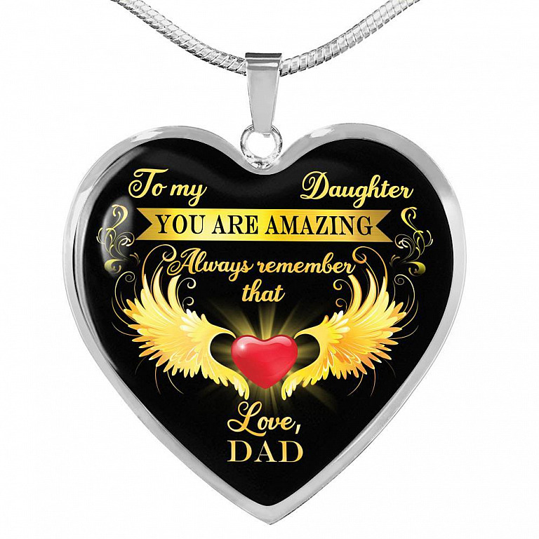 Dad To My Daughter You Are Amazing Always Remember That Heart Pendant Necklace - Father Daughter Necklace - Heart Luxury Necklace (Silver)