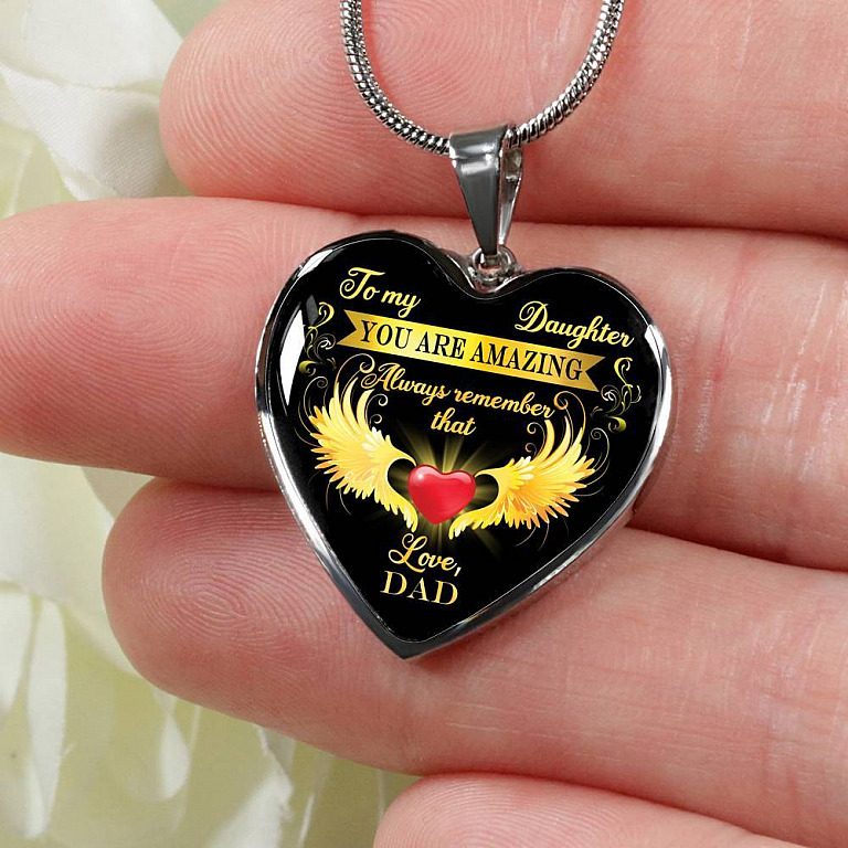 Dad To My Daughter You Are Amazing Always Remember That Heart Pendant Necklace - Father Daughter Necklace - Heart Luxury Necklace (Silver)