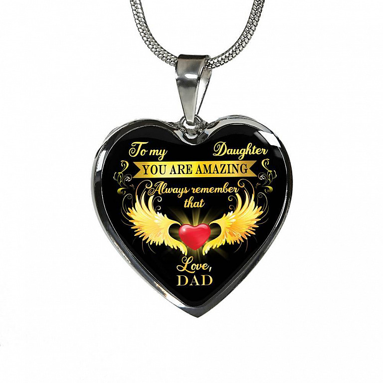 Dad To My Daughter You Are Amazing Always Remember That Heart Pendant Necklace - Father Daughter Necklace - Heart Luxury Necklace (Silver)