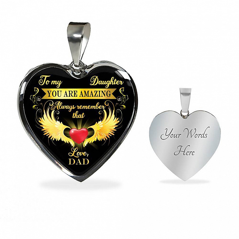Dad To My Daughter You Are Amazing Always Remember That Heart Pendant Necklace - Father Daughter Necklace - Heart Luxury Necklace (Silver)