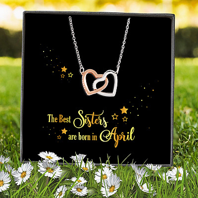 Alternative view of The Best Sisters Are Born In April Interlocking Hearts Pendant Necklace - Sister Birthday Gifts from Sister
