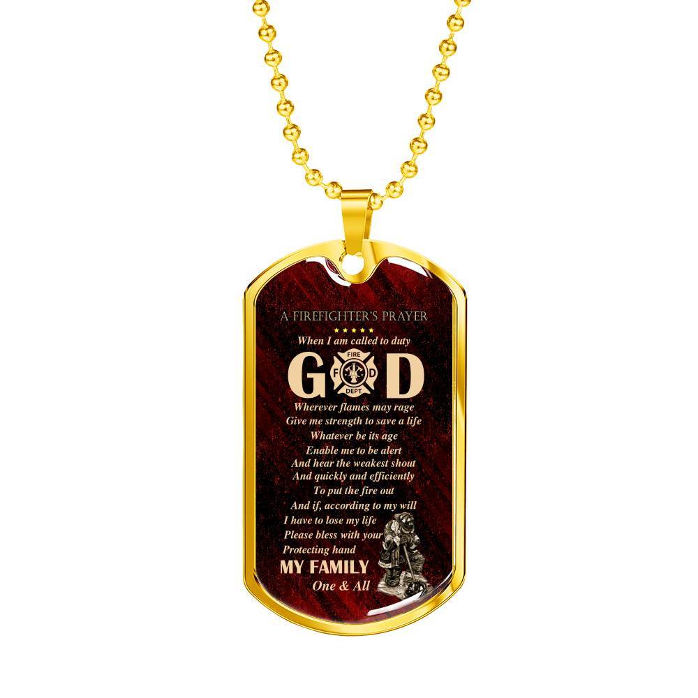 Firefighter's Prayer Dog Tag Pendant Necklace - Fire Rescue Fireman Necklace - Dog Tag (Gold Plated)