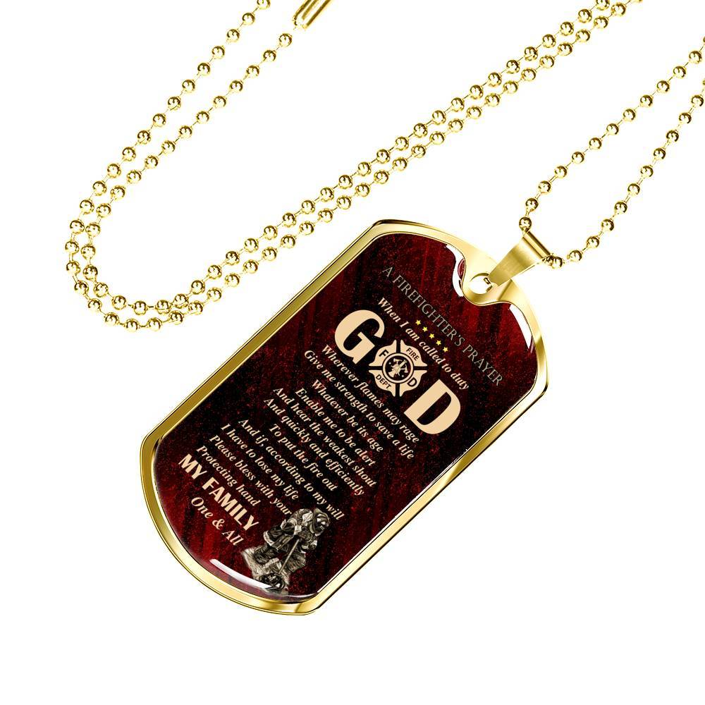 Firefighter's Prayer Dog Tag Pendant Necklace - Fire Rescue Fireman Necklace - Dog Tag (Gold Plated)