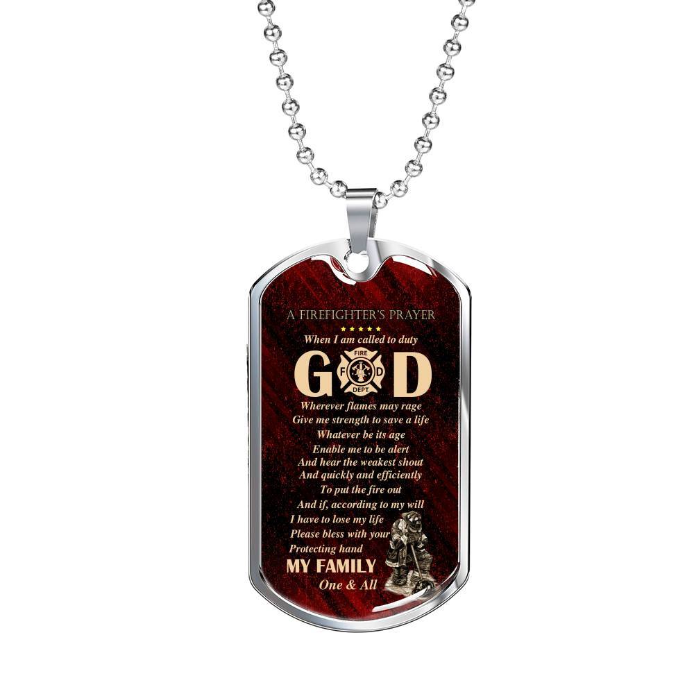 Firefighter's Prayer Dog Tag Pendant Necklace - Fire Rescue Fireman Necklace - Dog Tag (Silver)