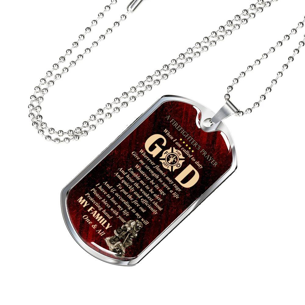 Firefighter's Prayer Dog Tag Pendant Necklace - Fire Rescue Fireman Necklace - Dog Tag (Silver)