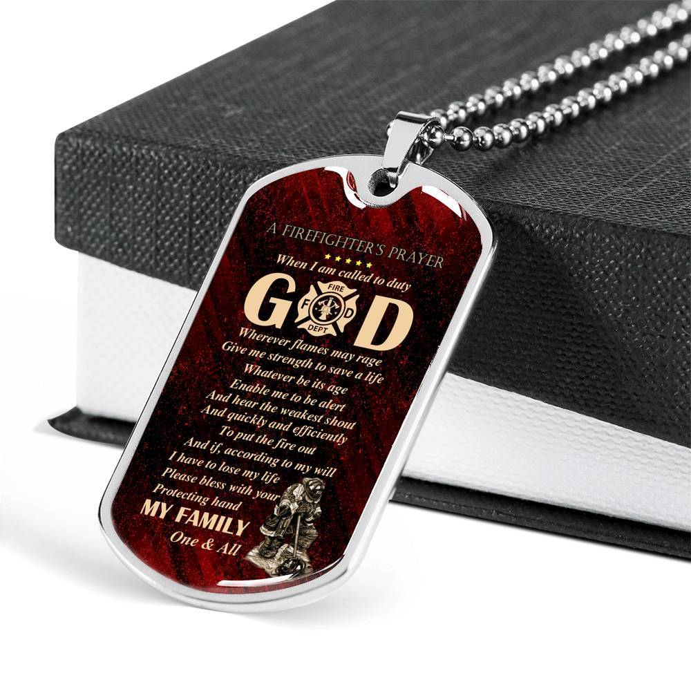 Firefighter's Prayer Dog Tag Pendant Necklace - Fire Rescue Fireman Necklace - Dog Tag (Silver)