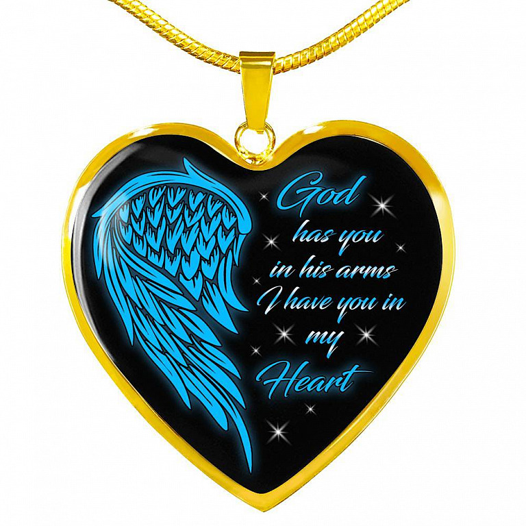 God Has You In His Arms I Have You In My Heart Heart Pendant Necklace - Loss of Loved One Necklace - Heart Luxury Necklace (Gold Plated)