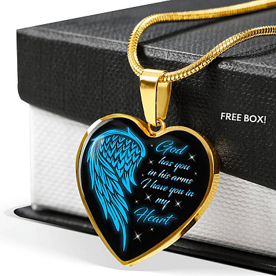 God Has You In His Arms I Have You In My Heart Heart Pendant Necklace - Loss of Loved One Necklace - Heart Luxury Necklace (Gold Plated)