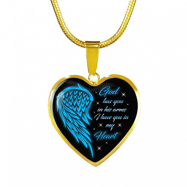 God Has You In His Arms I Have You In My Heart Heart Pendant Necklace - Loss of Loved One Necklace - Heart Luxury Necklace (Gold Plated)