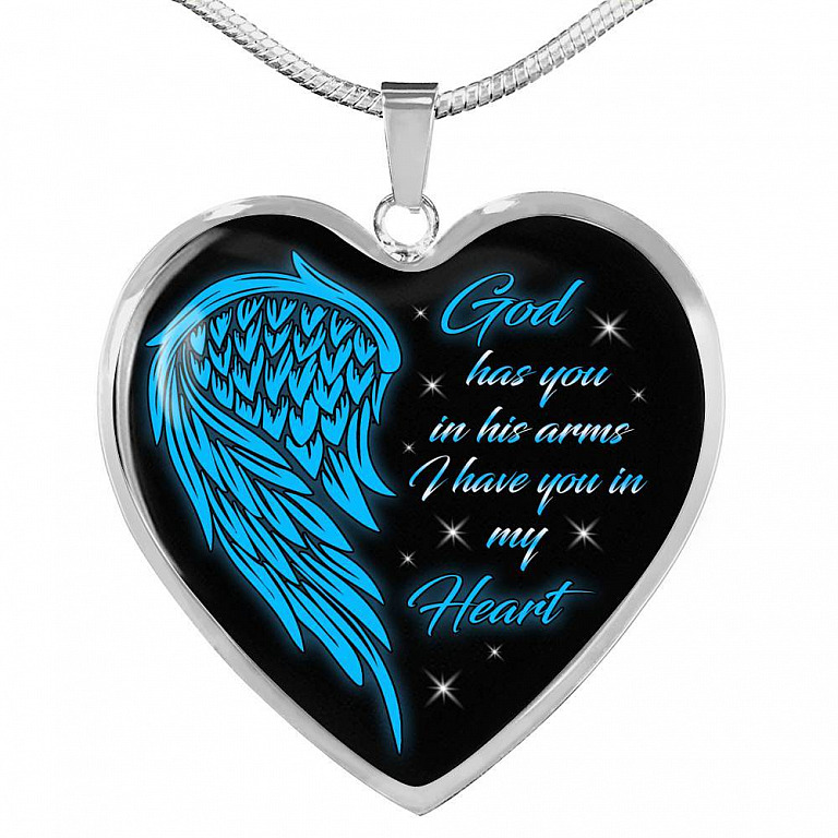 God Has You In His Arms I Have You In My Heart Heart Pendant Necklace - Loss of Loved One Necklace - Heart Luxury Necklace (Silver)