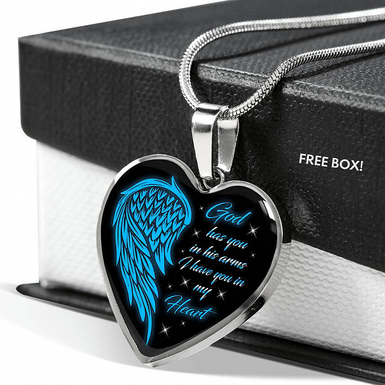 God Has You In His Arms I Have You In My Heart Heart Pendant Necklace - Loss of Loved One Necklace - Heart Luxury Necklace (Silver)