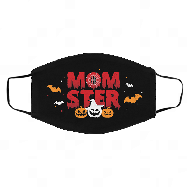 Momster Washable Reusable Custom – Printed Cloth Face Mask Cover - Funny Mom Mask, Black, Cloth Face Cover – Medium/Large