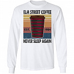 Elm Street Coffee Never Sleep Again Shirt - Vintage Freddy Krueger Hoodie - Sweatshirt - Long Sleeve Shirt, White, Long Sleeve