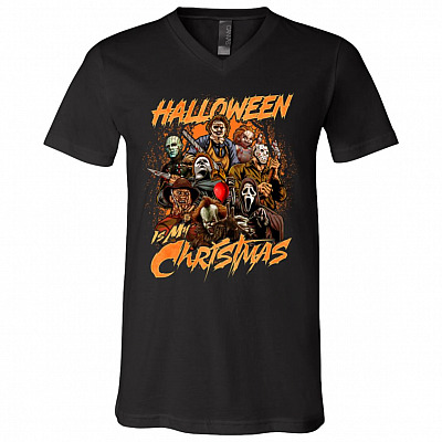 Halloween Is My Christmas Michael Jason T-shirt - V-neck - Horror Movie Characters Shirt, Black, V-Neck T-Shirt
