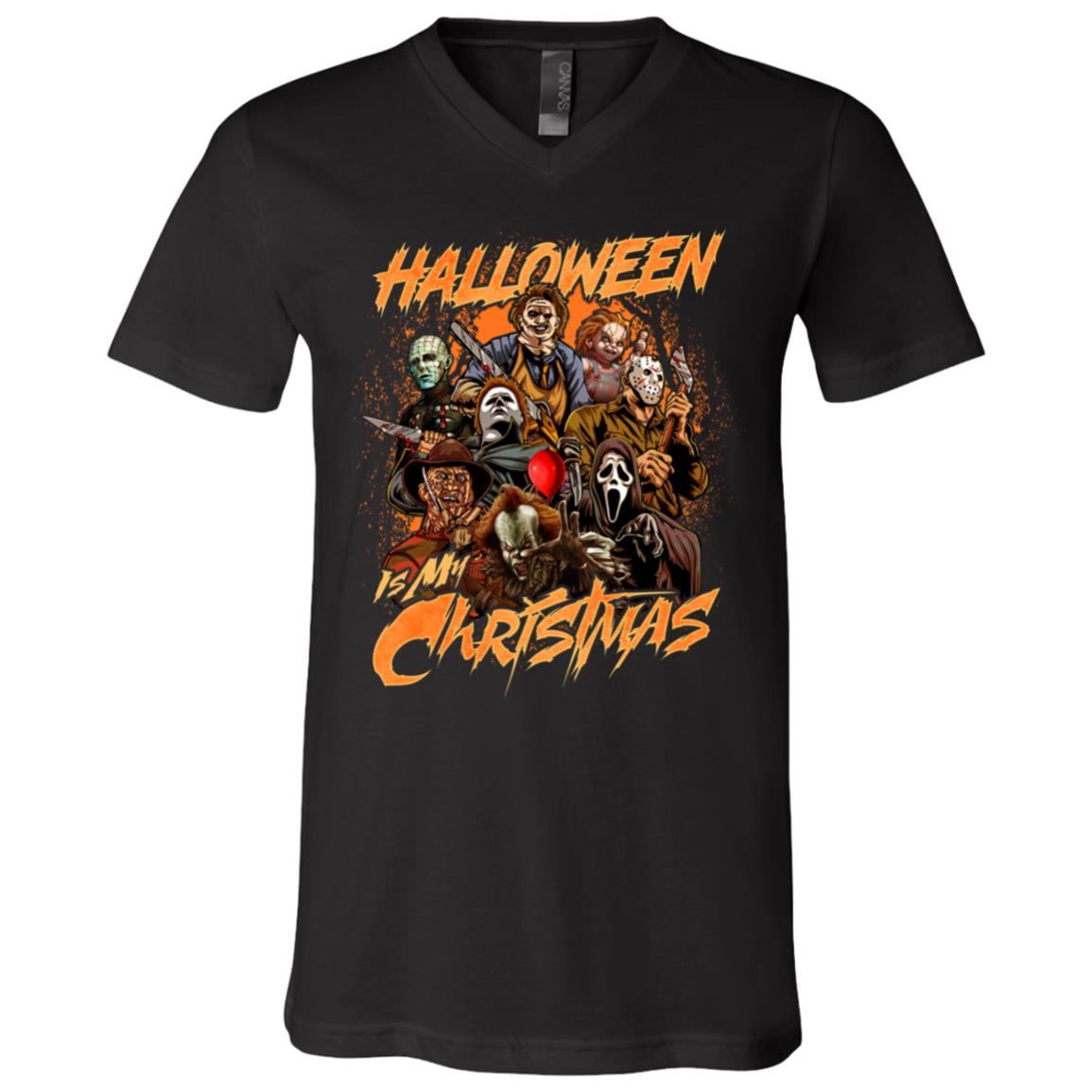 Halloween Is My Christmas Michael Jason T-shirt - V-neck - Horror Movie Characters Shirt, Black, V-Neck T-Shirt