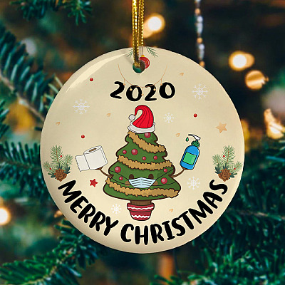 Alternative view of Merry Christmas Tree Mask Holiday Keepsake - Circle  Ornament - Decoration Gift