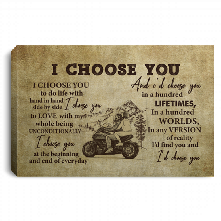 Couple Biker I Choose You To Do Life With Gallery Wrapped Framed Canvas Prints - Unframed Poster - Home Decor Wall Art, White, 0.75'' Framed Canvas