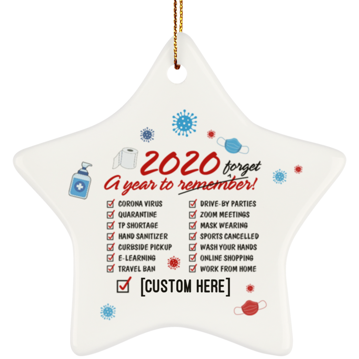 Personalized 2020 A Year To Forget Quarantine Christmas Ornament Keepsake - Pandemic Star Ceramic Ornament, White, Star Ornament Personalized 2020 A Year To Forget Quarantine Christmas Ornament Keepsake - Pandemic Star Ceramic Ornament, White, Star Ornament