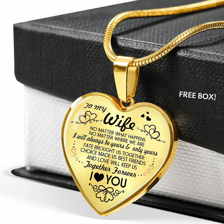 Husband To My Wife No Matter What Happens No Matter Where We Are Heart Pendant Necklace - To My Wife Necklace - Heart Luxury Necklace (Gold Plated)