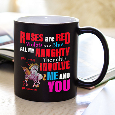 Alternative view of Personalized Naughty Thoughts Involve Me and You Coffee Mug - Beer Stein -Water Bottle - Color Changing Mug