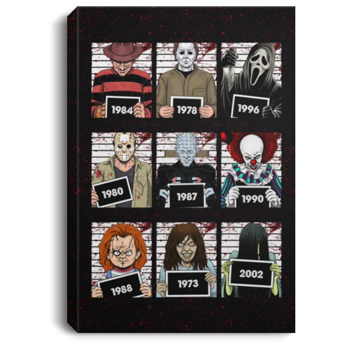 Horror Movie Characters Suspects Friends Unframed Poster - Horror Prison Squad Mugshot Framed Canvas Prints, White, 0.75'' Framed Canvas