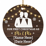 Personalized Gay Couple Wedding Our First Christmas As Mr and Mr Circle Ornament - Gay Couple 1st Holiday Gift, White, Circle Ornament Personalized Gay Couple Wedding Our First Christmas As Mr and Mr Circle Ornament - Gay Couple 1st Holiday Gift, White, Circle Ornament
