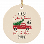 Personalized First Christmas As Mr And Mrs 2020 Decorative Christmas Flat Circle Porcelain Ceramic Ornament, White, Circle Ornament Personalized First Christmas As Mr And Mrs 2020 Decorative Christmas Flat Circle Porcelain Ceramic Ornament, White, Circle Ornament