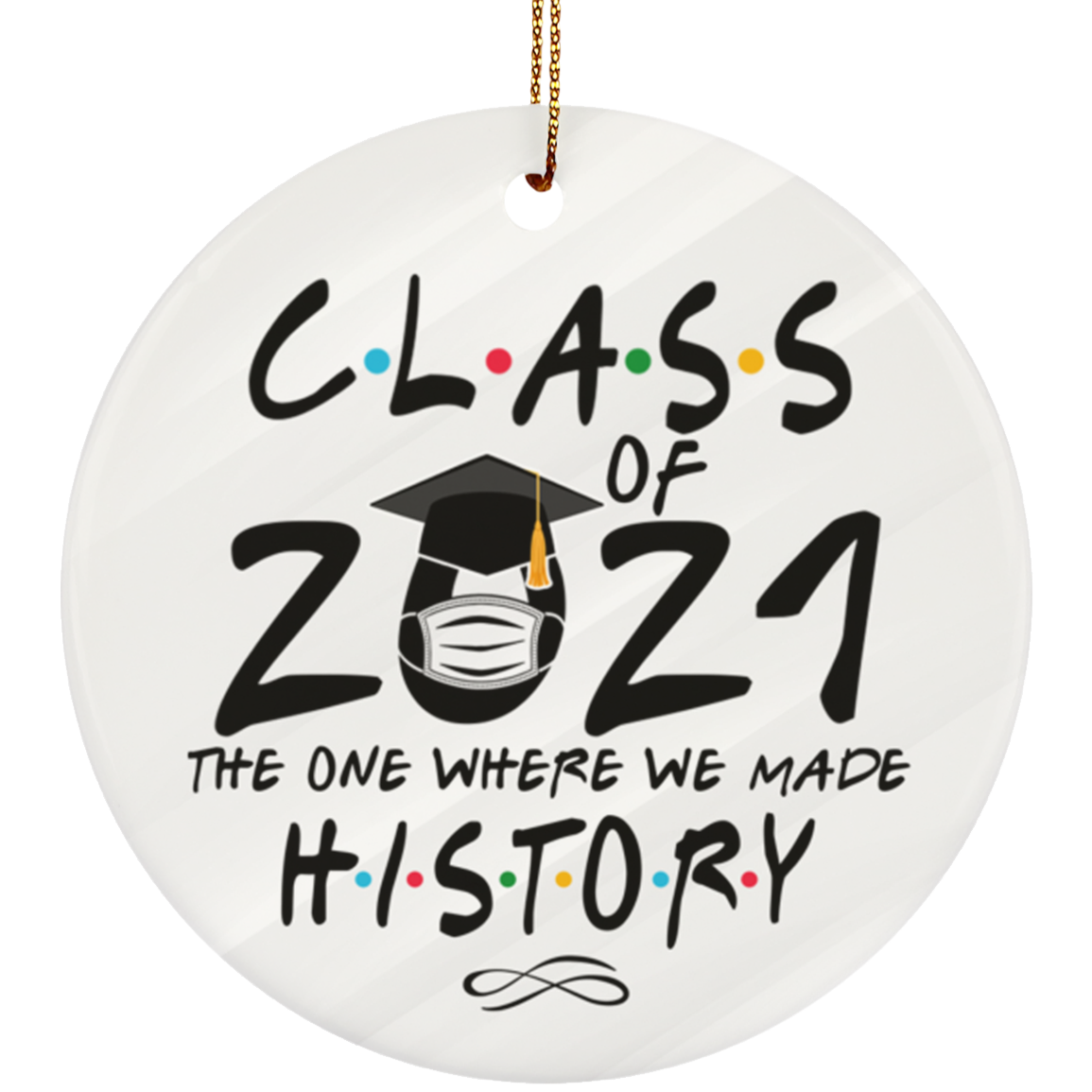 Class Of 2021 The One Where We Made History Decor Christmas Ornament - Holiday Flat Circle Porcelain Ceramic Ornament, White, Circle Ornament