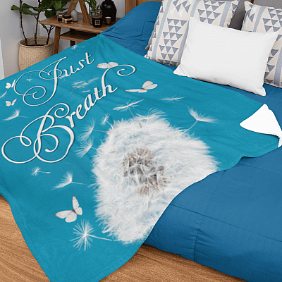 Alternative view of Inspirational Quote Just Breathe Butterfly Dandelion Fleece Blanket - Mink Sherpa Blanket - Woven Blanket